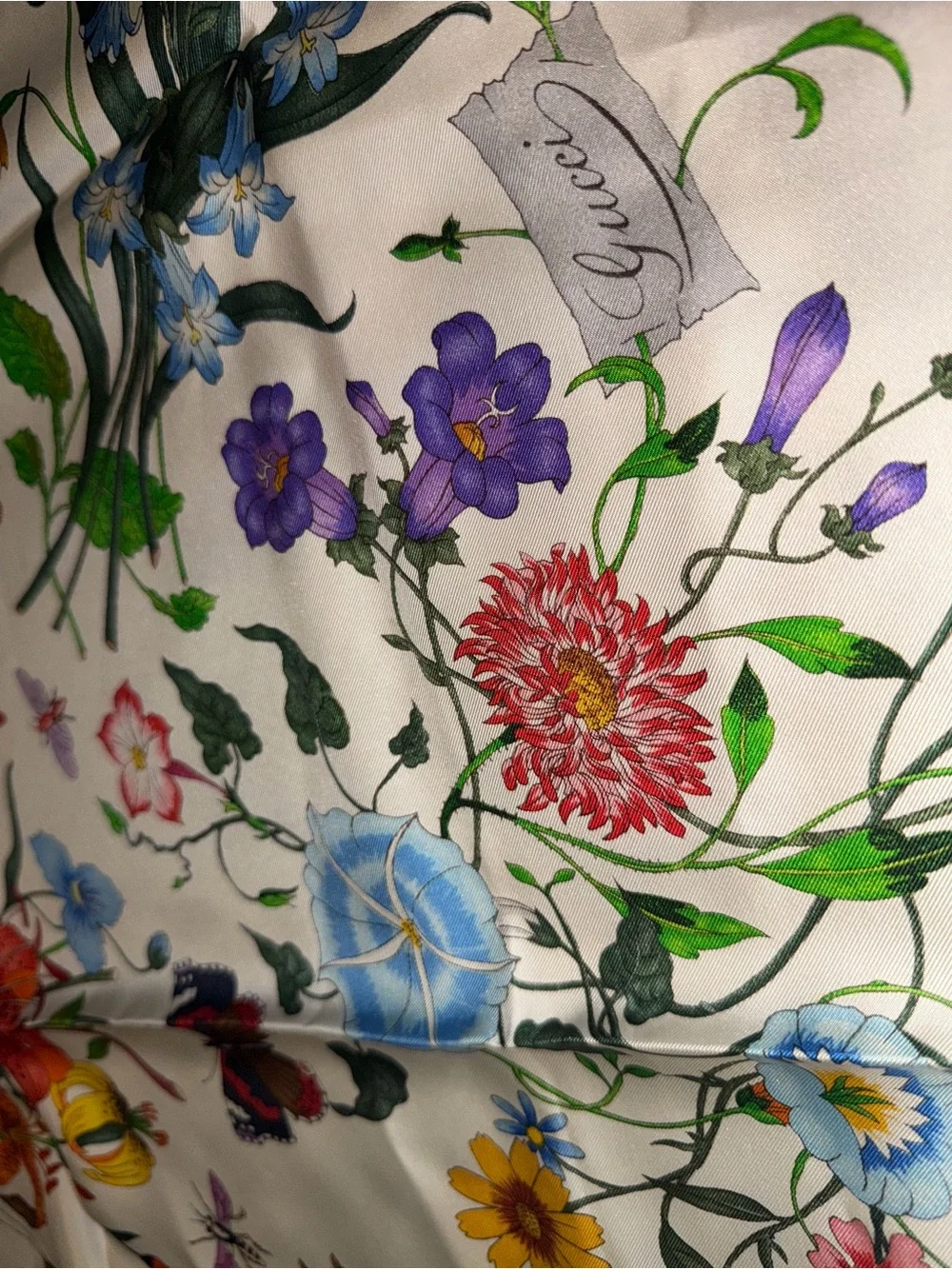 Gucci Floral Silk Scarf in White, Pink, Purple, Green